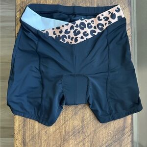 Padded Black Bike Shorts w/ cheetah print waistband EUC